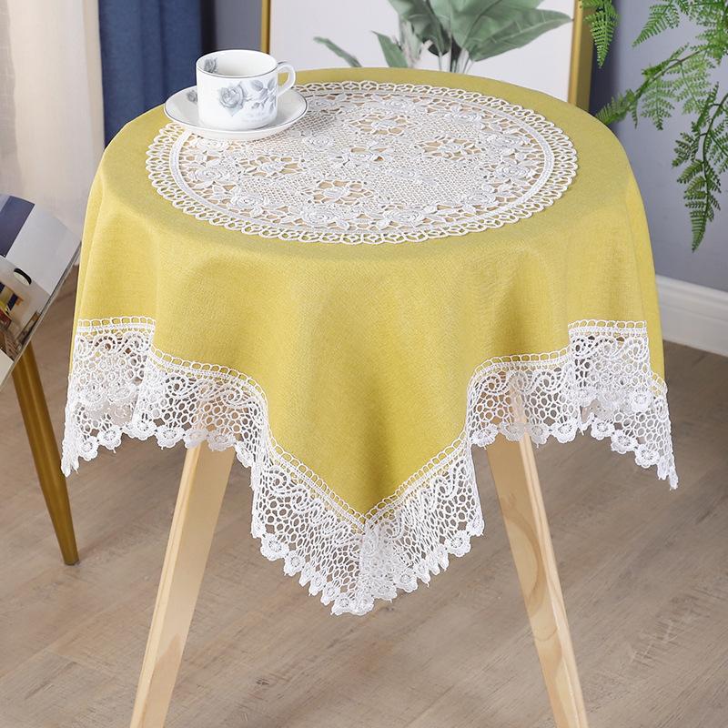 White Hollow Lace Edge Universal Cover Home Dining Table Coffee Desk Square Table Mat Simple Solid Color Soft Lace Table Cloth