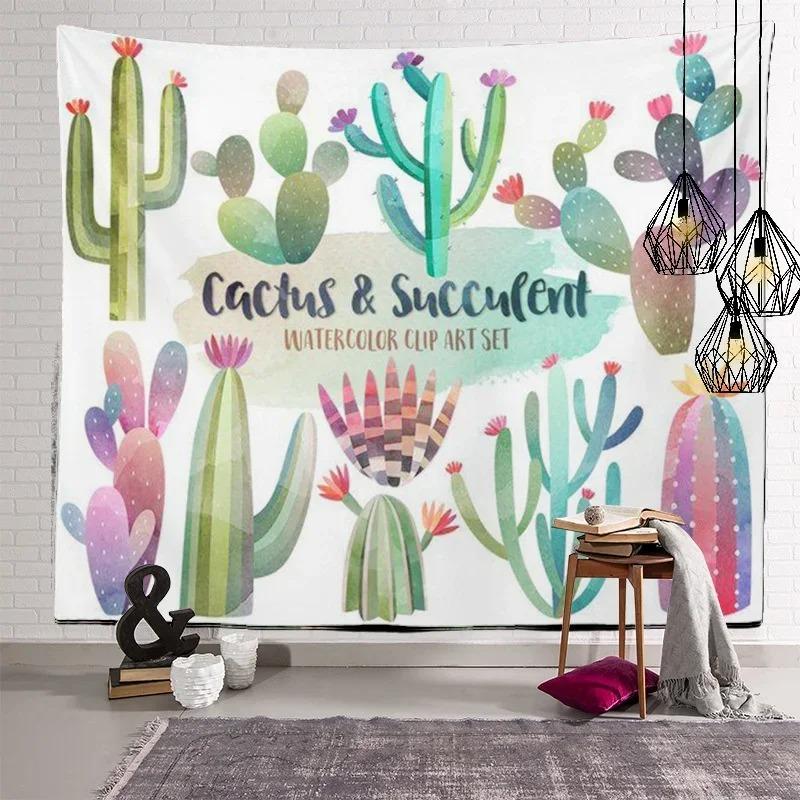 Nordic Home Fabric Plant Tapestry Wall Hanging Retro Tropical Plant Cactus Wall Hanging Art Painting Background Decoration