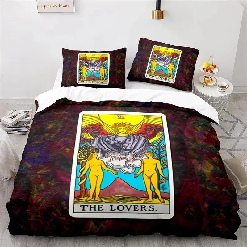 Boho Sun and Moon Duvet Cover Mysterious Astrology Bedding Set Microfiber Witch Wiccan Fortune-Telling Tarot Cards Quilt Cover