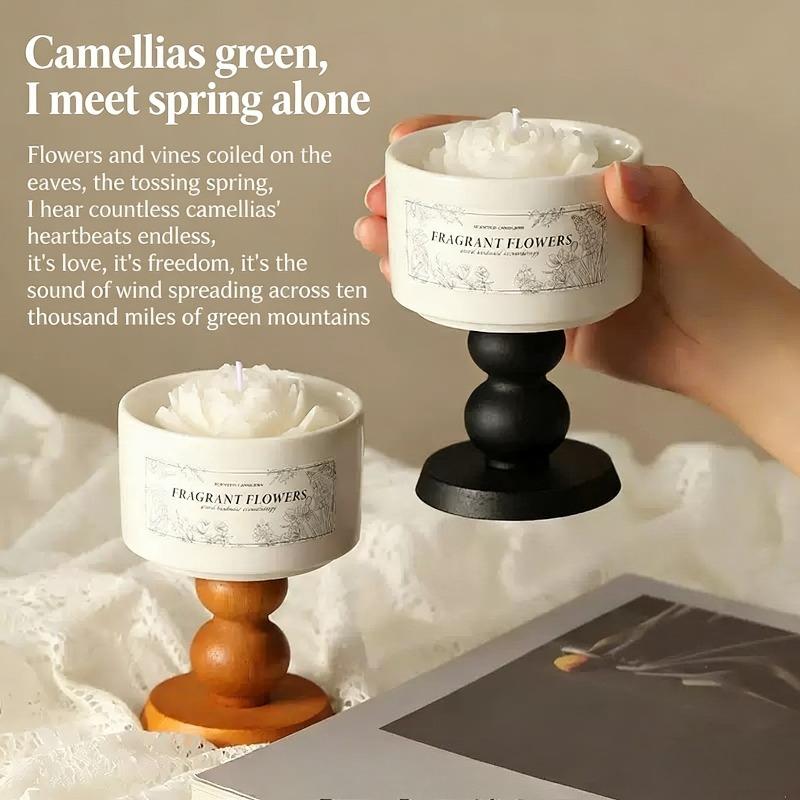 Camellia Scented Candle Handmade Soy Wax Flower Candle Aroma Candle for Bedroom Decor Valentine's Day Romantic Gift for Women