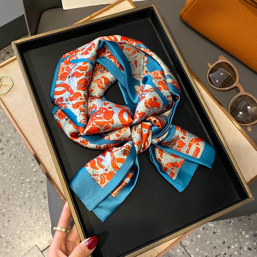 Luxury Women Elegant Boho-Chic Print Scarf Headband Neckerchief Foulard Female Hair Scarfs Neck Tie Skinny Scarves Soft Satin