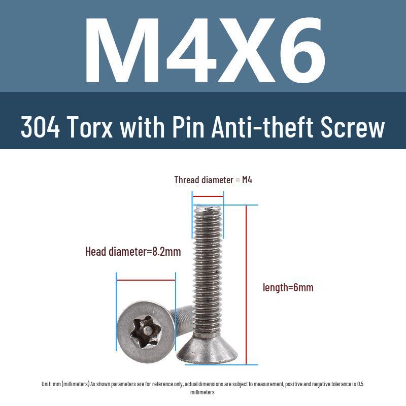 Yigu 304 Tamper-Proof Countersunk Torx Pin Screws, M2-M8, Flat Head, Anti-Removal
