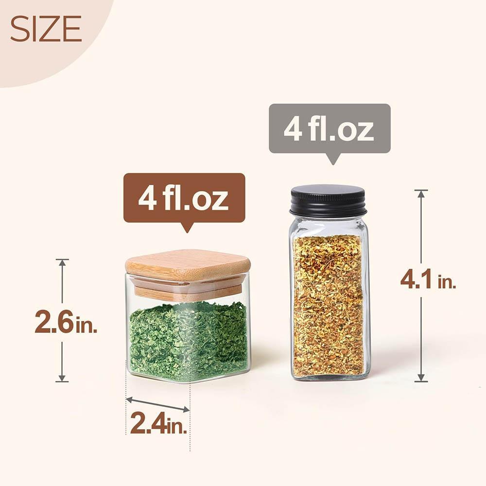 Spice Jars with Labels,Glass Seasoning Jars,Square Seasoning Containers for Salt,Pepper,Chili Powder,Sugar,Ginger Ground,Cumin
