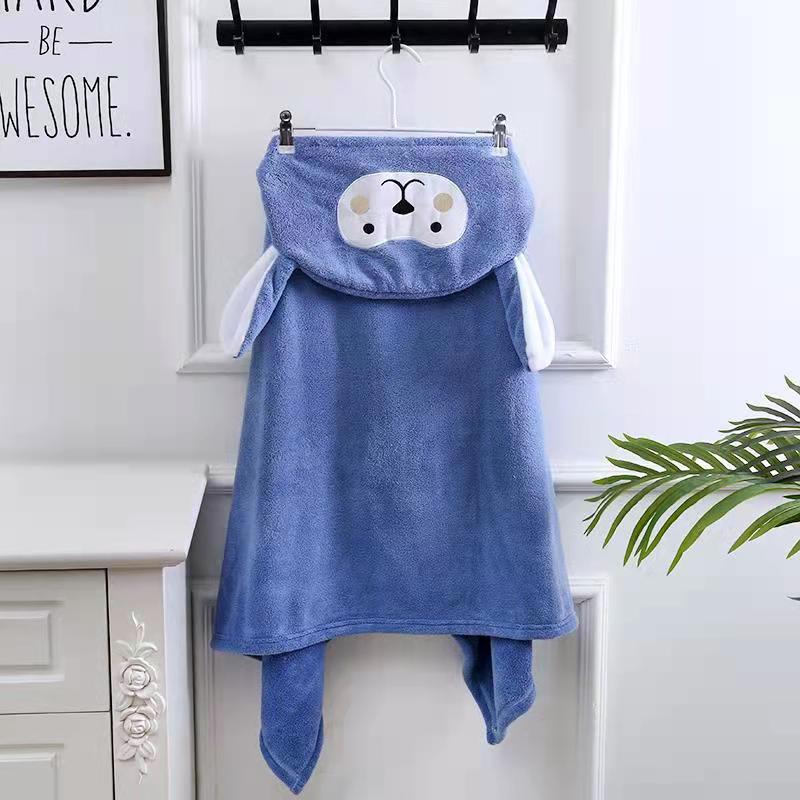 Children's Hooded Coral Fleece Bath Towel - Soft, Absorbent, Cartoon Design
