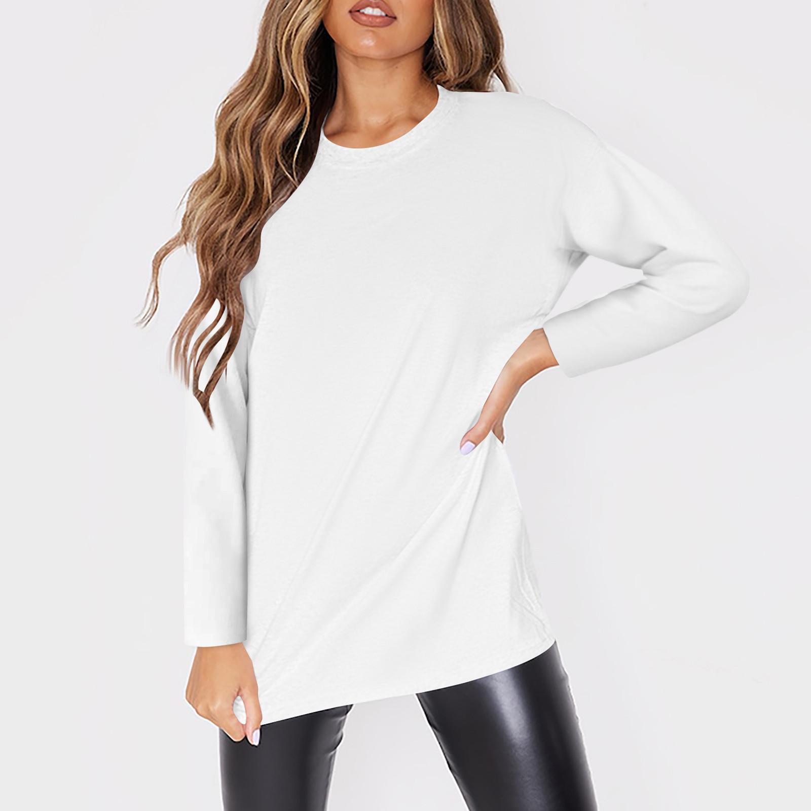 

Жіночий модний робочий одяг з круглим вирізом і довгими рукавами з кишенями для жінок S білий