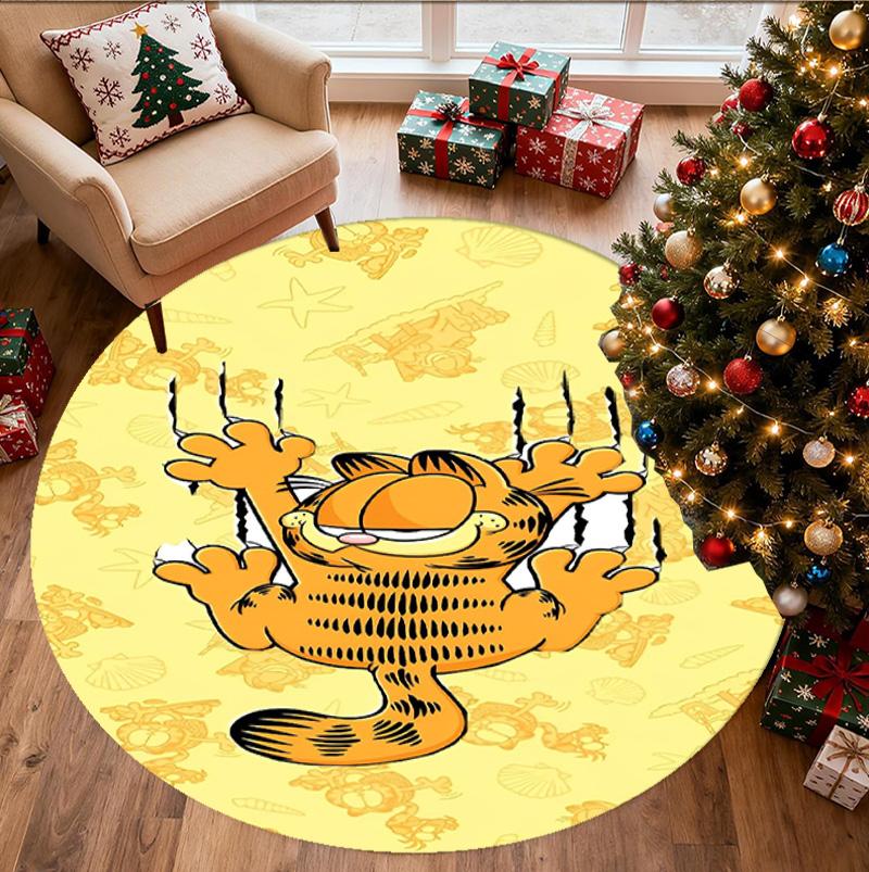 Garfield Pattern Round Rug, Indoor/Outdoor Mat, for Picnic, Gameroom, Bedroom, Office, Living Room, Home Decor Carpet, Birthday Gift