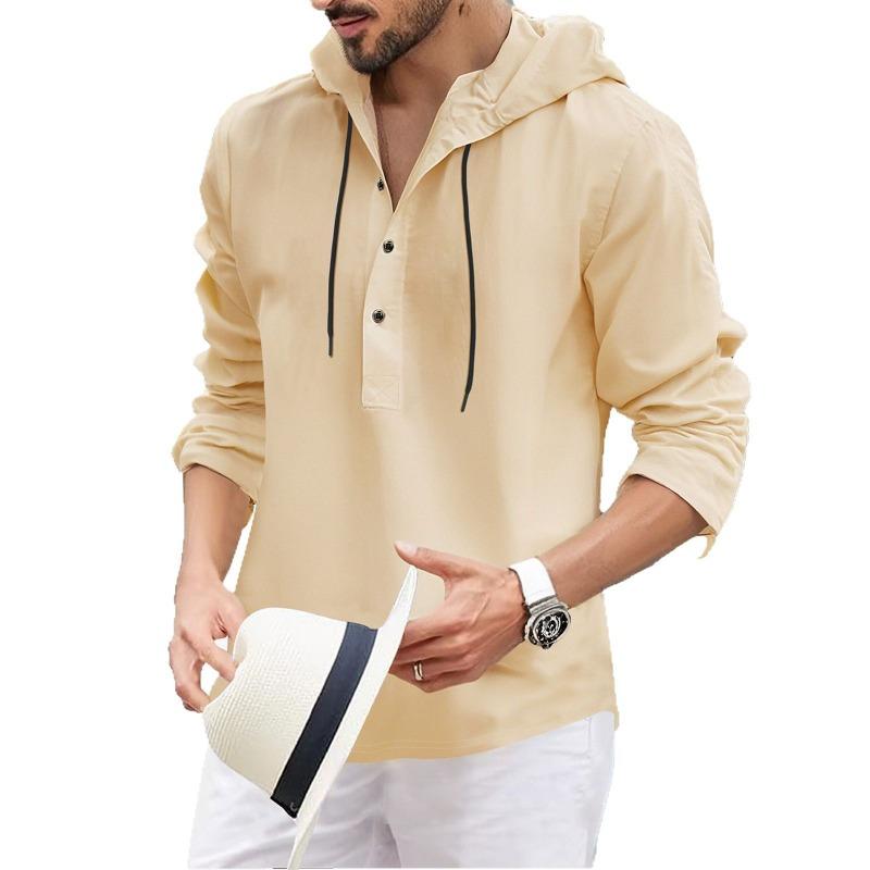 Half Cardigan Jacket Summer Fashion Casual Undercloth Hooded Long Sleeve Men's Top Shirt
