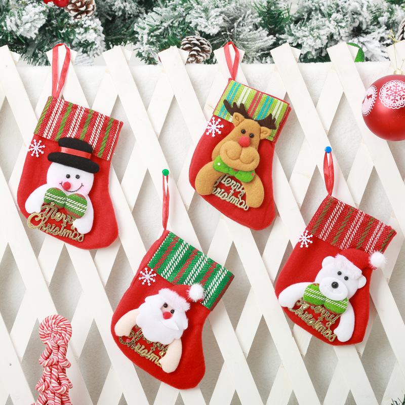 Christmas Decoration Supplies Cartoon Old Man Letter Socks Children's Gifts Candy Bag Christmas Tree Striped Pendant