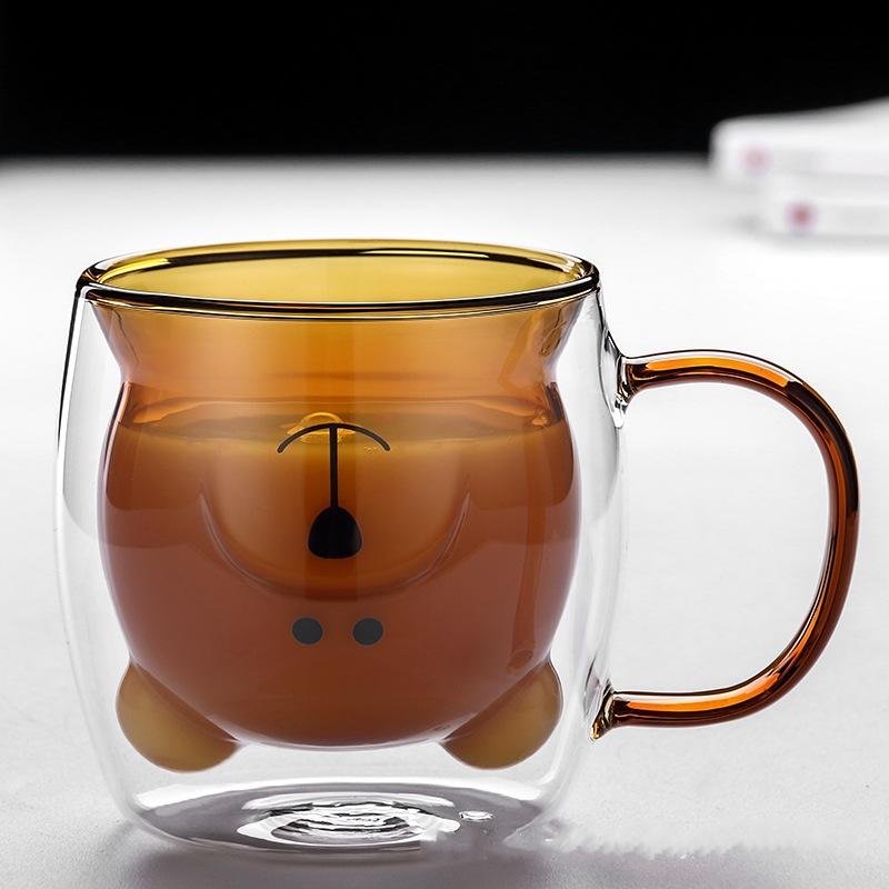 Творчий милий ведмідь Двошарова чашка для кави Подвійна скляна чашка Картонна коробка Тварина Молочне скло Леді Мила кішка Качка Собака Подарунок Різдвяний подарунок