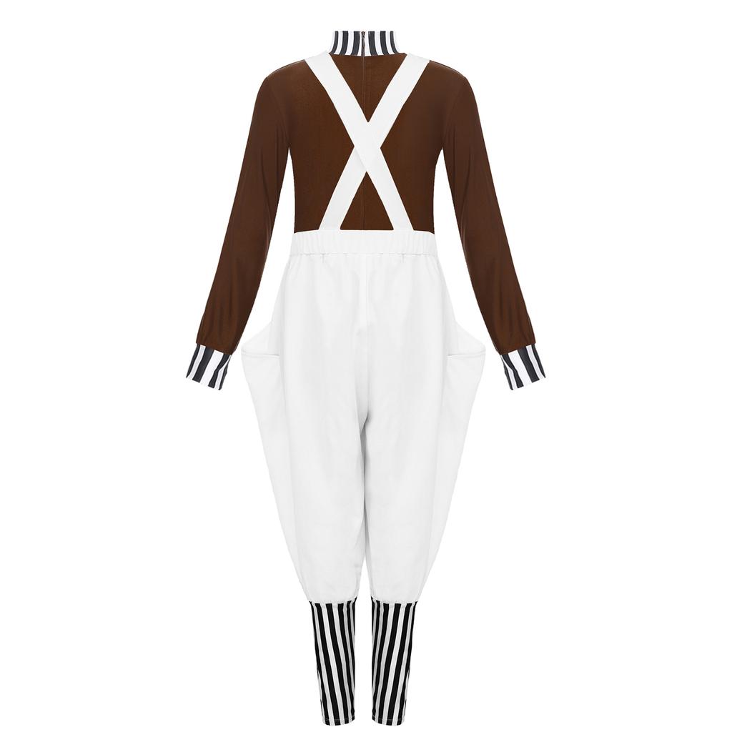 Complete Kids Boys Factory Worker Costume 2Pcs: Mock Neck Top with Back Zipper & Adjustable Cross Back Strap Striped Overalls