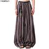 Bohemia Men Elastic Waist Casual Long Floral Print Baggy Trousers Pants