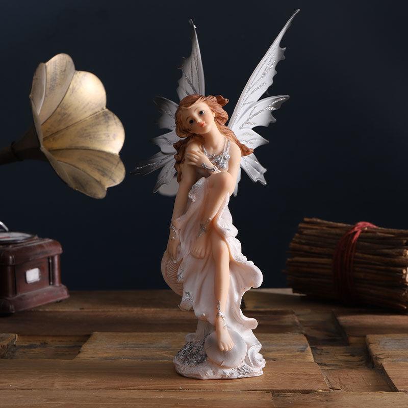 European Cute Elf Girls Resin Angel Figurines Office Desk Fairy Statue KTV Bar Ornaments Decor Home Furnishing Decoration Crafts
