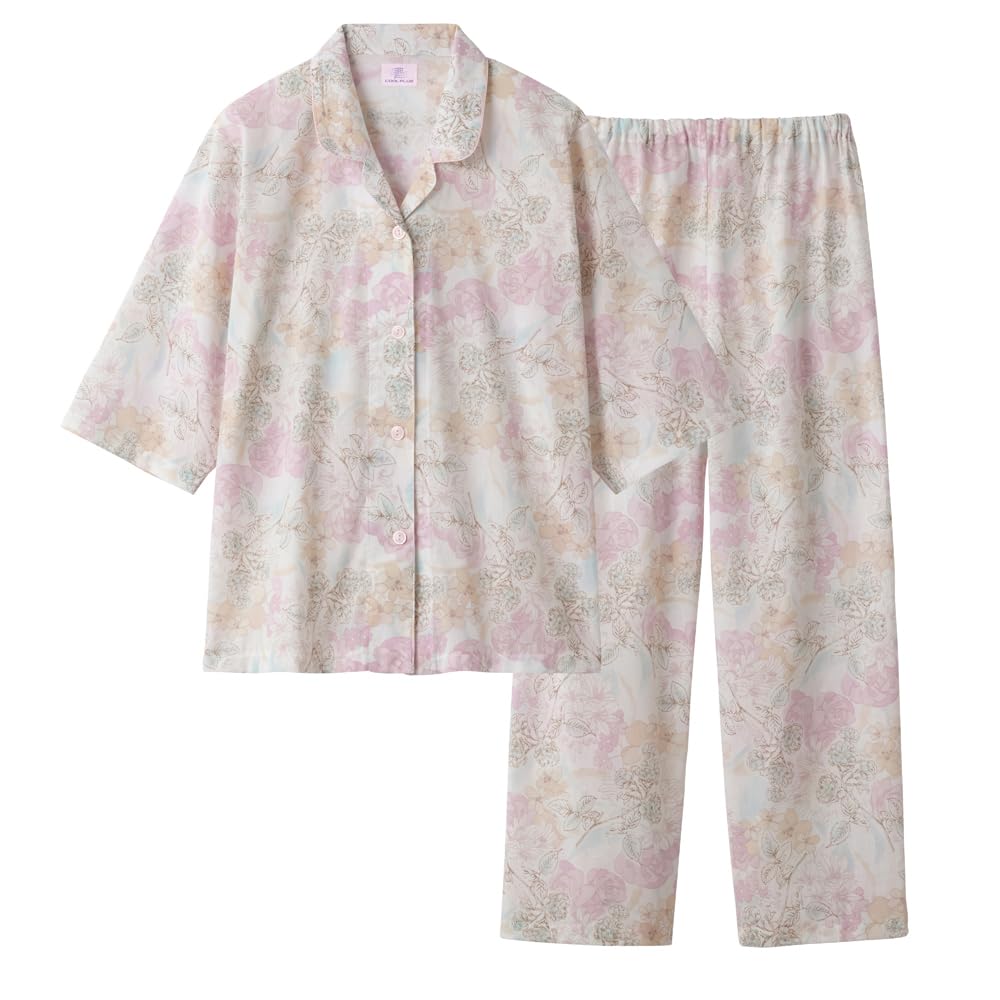 

Пижама Sweat Quick Sleeve Long [Gunze], впитывающая, сухая, брюки 3/4, Willow, женская, Pink_TP3004