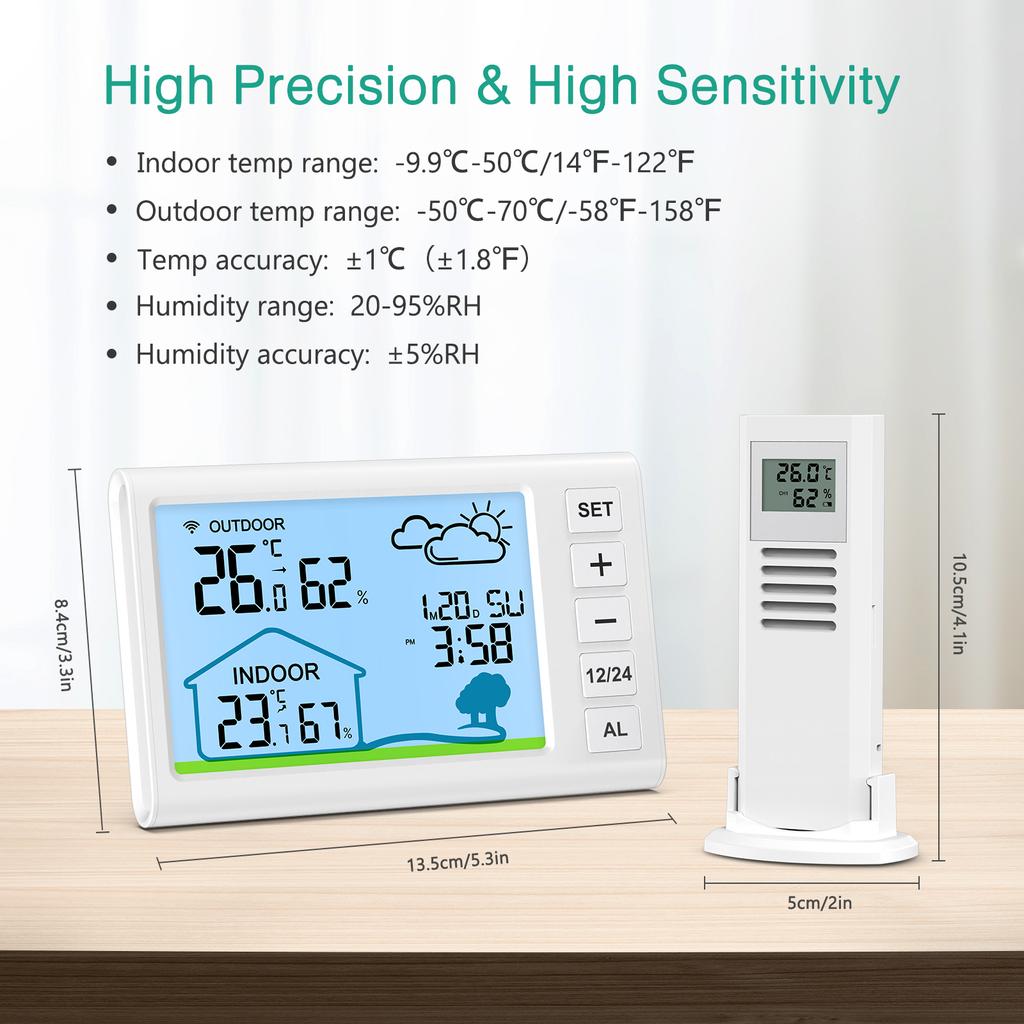 ORIA Wireless Weather Stations Outdoor Digital Thermometer Indoor Hygrometer Temperature Humidity Monitor With Clock for Home