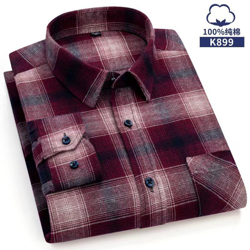 Oversized S~6XL Men's Plaid Shirt Long Sleeve Autumn Spring Soft Standard Fit 100% Cotton Brushed Outerwear Casual Man Clothing