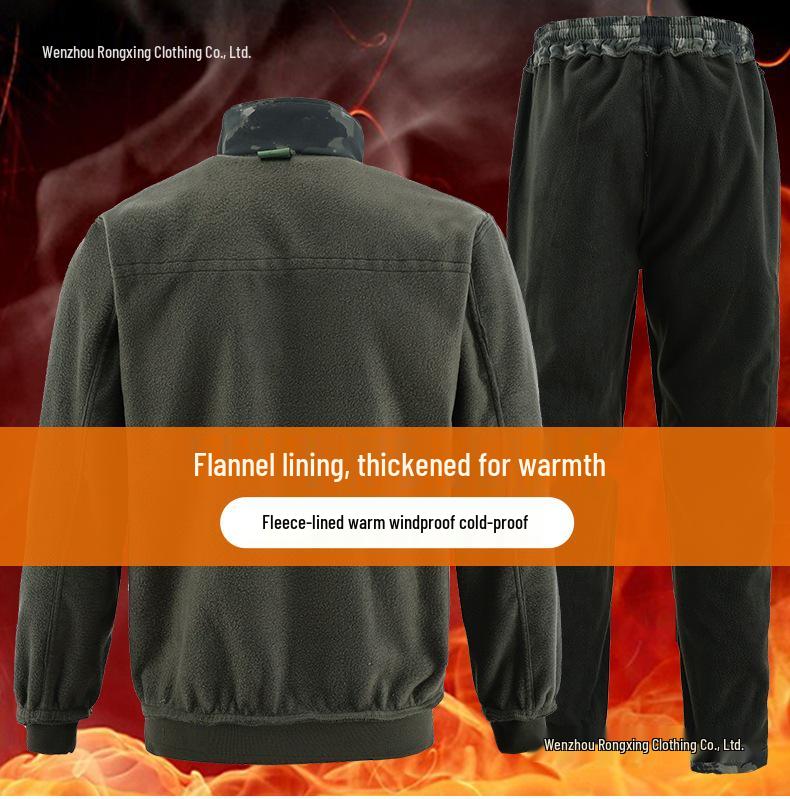 Men's Winter Camouflage Workwear Suit - Cotton, Thick, Fleece-Lined, Warm, Wear-Resistant Labor Protection Outfit.