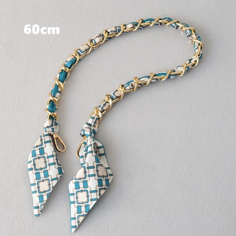 New Fashion Brand Woman Handbag Accessory Chains Detachable Floral Print Gold Silver Metal Silk Shoulder Strap Women DIY Chain Bag Handles