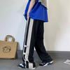 Splicing Contrasting Casual Pants for Men Featuring a Trendy American High Street Design with Loose Straight Legs and Wide Legs