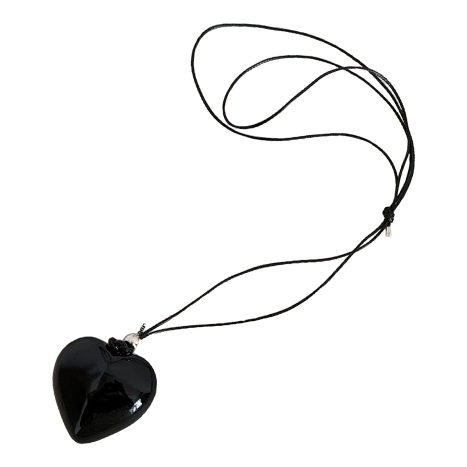 

Регулируемая кожаная веревка цепочка на шею юбилейное ювелирное ожерелье с подвеской в виде сердца с кожаным шнуром для модных женщин чёрный