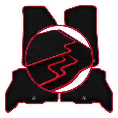 Dywaniki welurowe z czerwoną krawędzią do: Jeep Wrangler JL 4XE 5 drzwi (2021-2023)