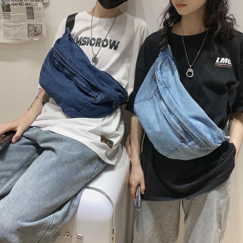 Student's Large Capacity Denim Chest Bag Women's Crossbody Bag Waist Bag