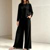 2026 spring and summer new cross-border women's clothing round neck long sleeve high waist wide leg pants fashion casual suit