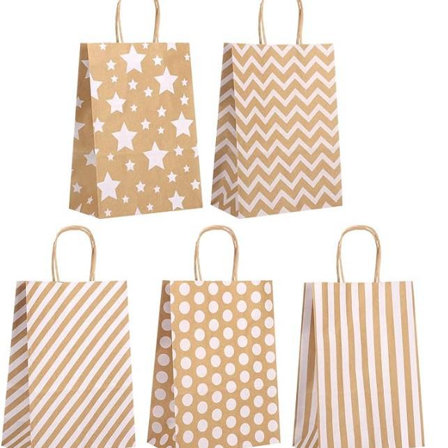 

Retro Polka Dot Stripe Kraft Paper Gift Bag with Handle - Thank You Party Baking Bag Wave; 16*8*22; 120g Kraft
