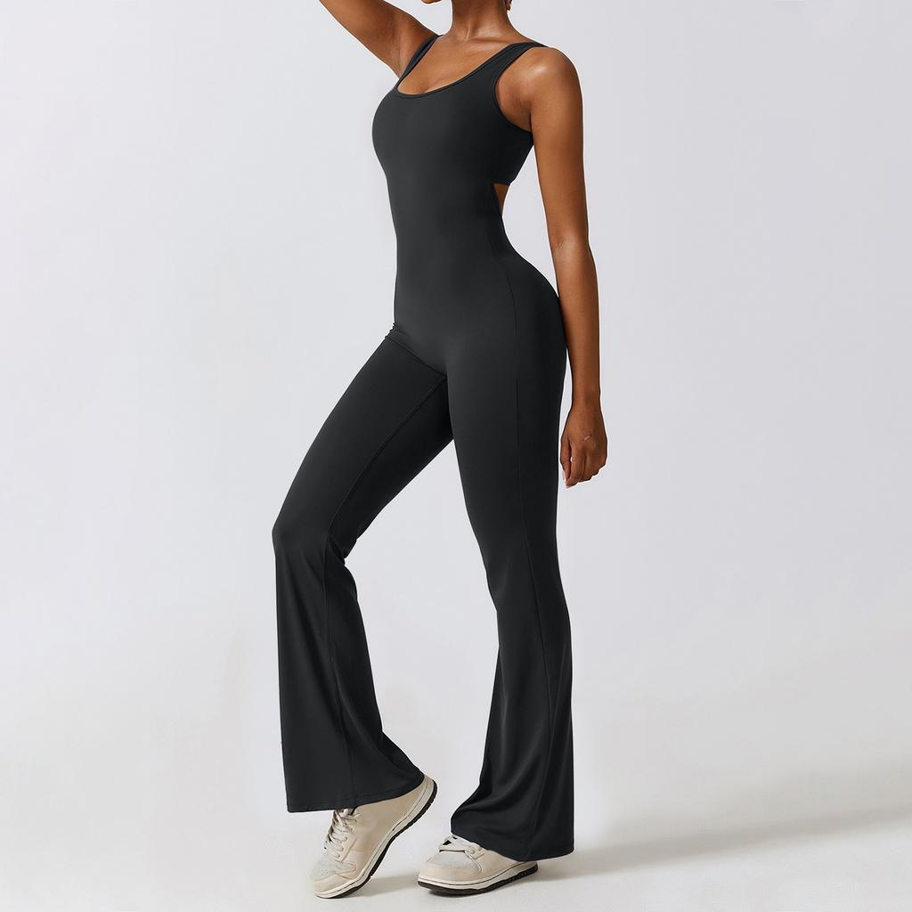 Women's Jumpsuit Color Sexy Backless Tight Fitting Elastic Sports Sleeveless Jumpsuit