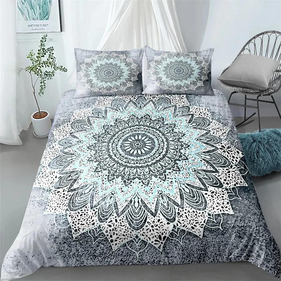 Mandala Sada povlečení Bohémské ložní prádlo Modrá Růžová Elegantní Bohémský Romantický King Polyesterový Povlak na přikrývku Povlak na přikrývku Povlak na polštář