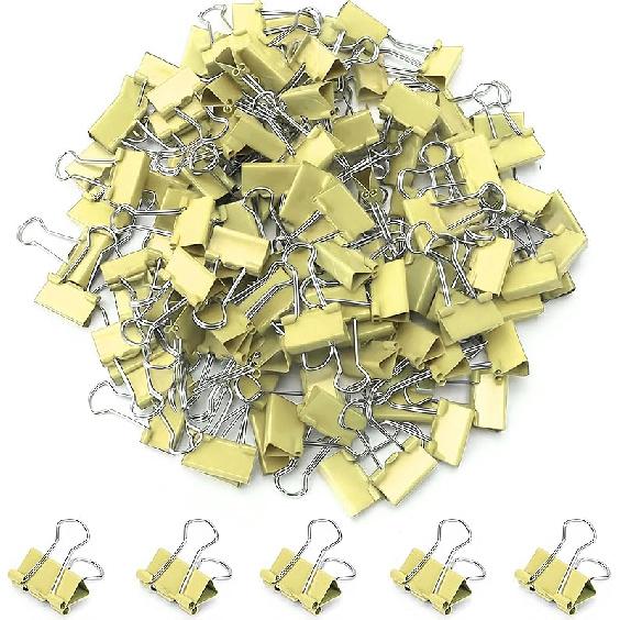 100 Pack Mini Gold Binder Clips 5/8 Inch (15 mm), Colored Little Paper Clamps, Small Tiny Micro Size Paper Clips for Office Home School Business 0.6"