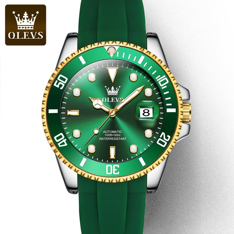 Oulishi Ceas Automatic Luminos pentru Scafandri cu Curea de Silicon pentru Bărbați