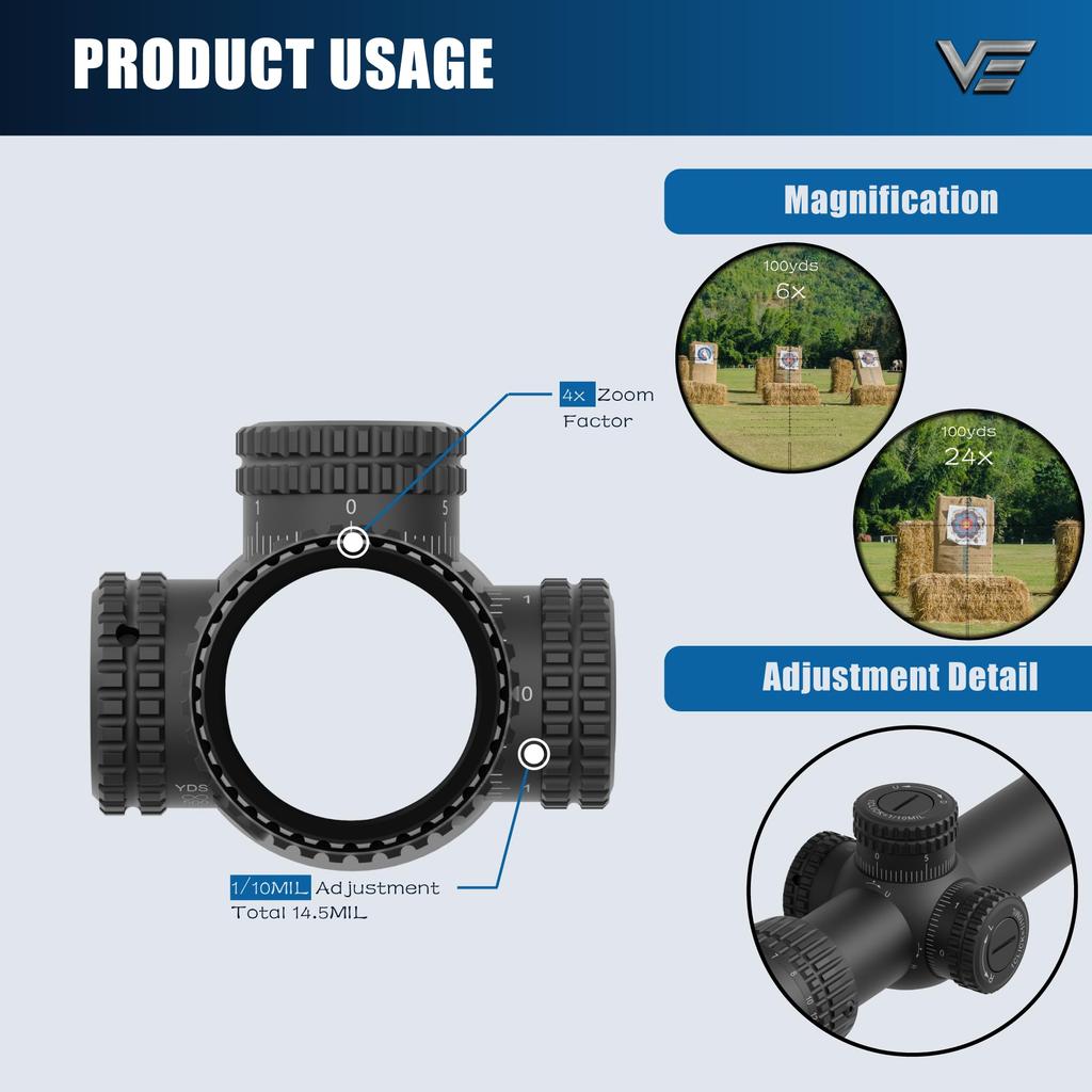 Vector Optics Veyron Zoom Rifle Scope Shotgun Airsoft Scope Airsoft Shotgun Scope 6-24x44FFP