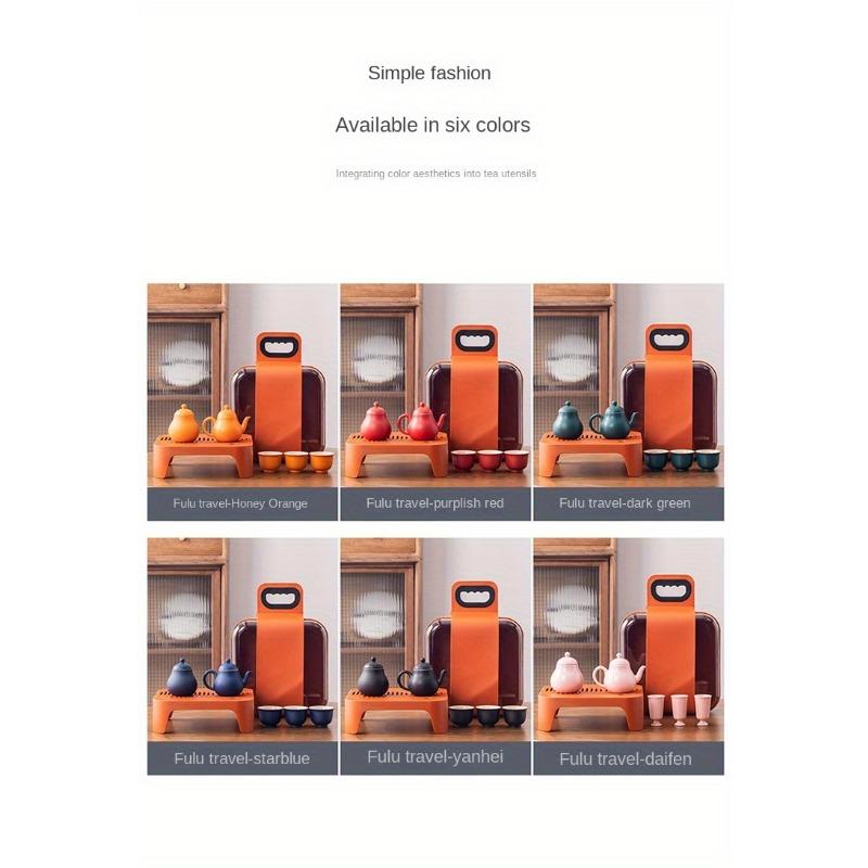 1 sada 6 kusů keramické cestovní čajové soupravy Lucky Orange Konvice a šálky Přenosná čajová souprava s podnosem a přenosným pouzdrem Ideální pro venkovní kempování a domácí použití Slavnostní