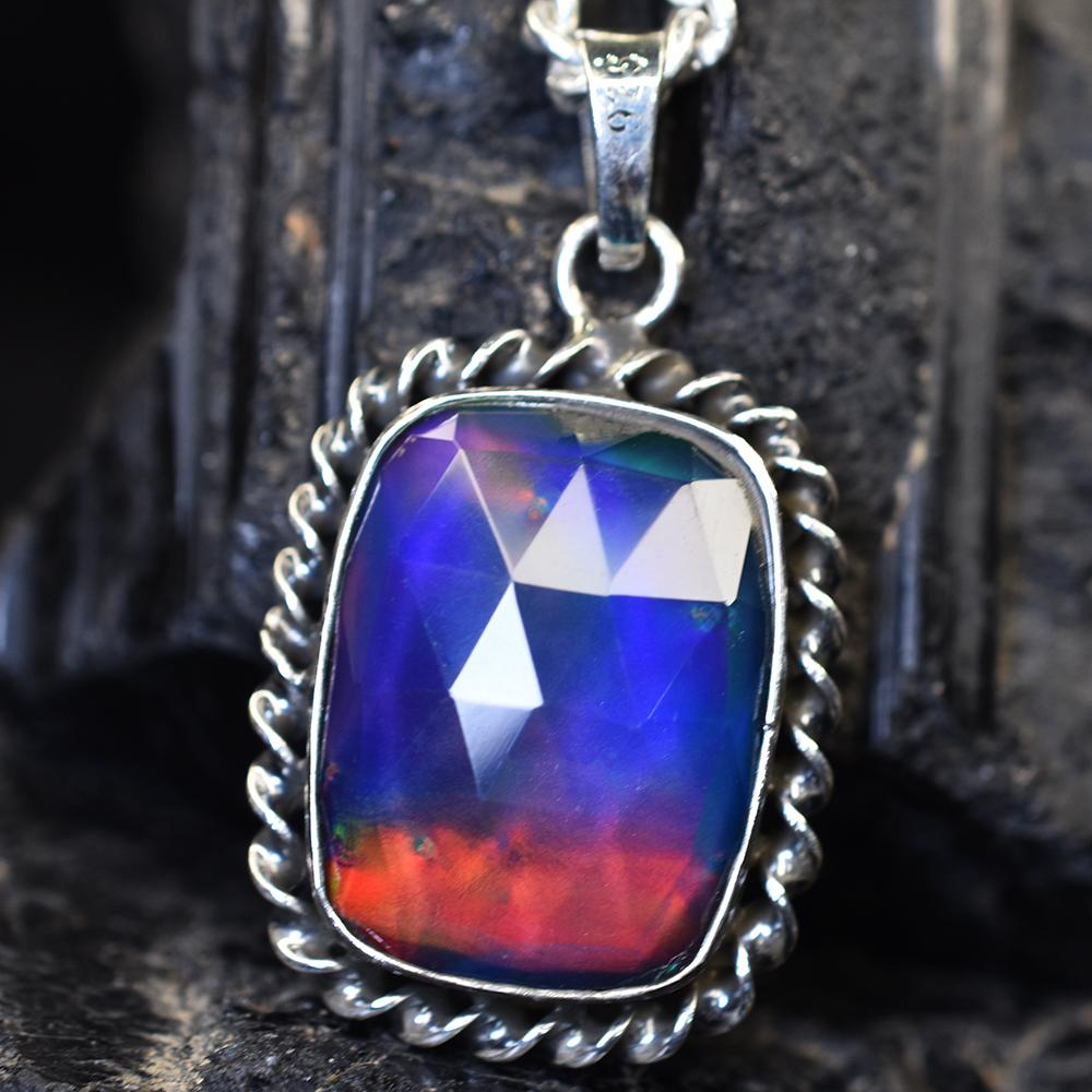 Natural Opal Pendant Cushion Cut 35.65 ct Sterling Silver October Birthstone for Gem Collections