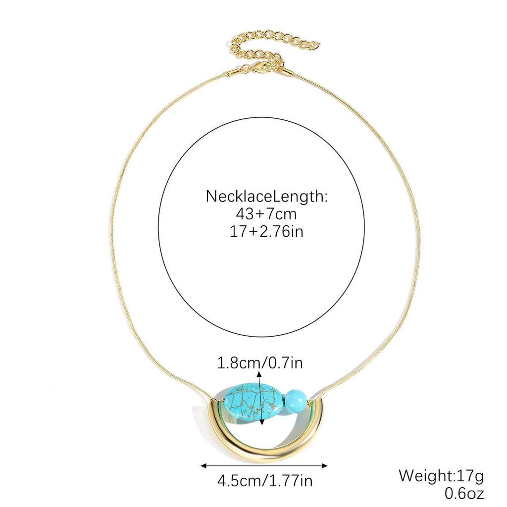 Bohemian Style Green Turquoise Pendant Necklace - High-End Natural Stone Jewelry