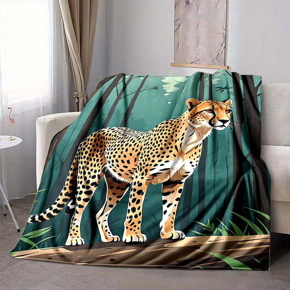 1Pc Cheetah Forest Flannel Blanket, Soft And Comfortable, Casual Warm, Camping Travel, Christmas, Halloween Xmas Gift. G1151