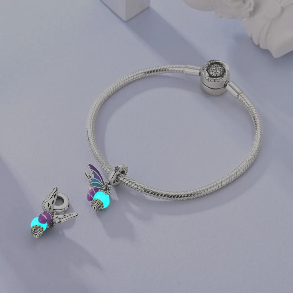 New Copper Dangle Charm Luminous Firefly Chameleon Ring Earrings Bead For Women Diy Charms Bracelet Jewellery Gift