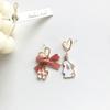 Korean Fashion Bow Cute Animal Kitten Dangle Earrings for Women Sweet Flower Rabbit Asymmetric Tassel Earrings Party Jewelry