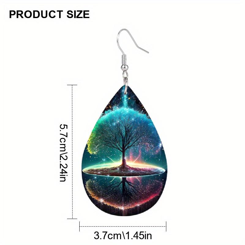 Creative Tree of Life Pattern PU Leather Earrings for Women Chic Colorful Dot Pattern Tears Earrings Trendy Female Earrings Jewelry Gifts