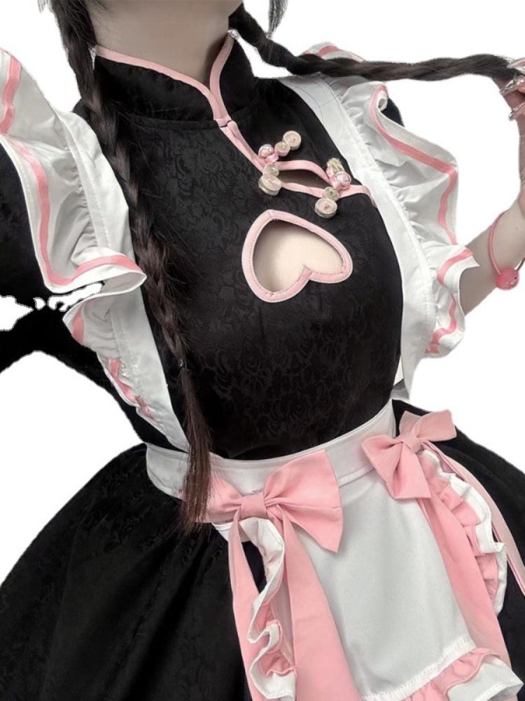 Cafe Lolita Dress Maid Costumes Cosplay Naughty Animation Show Sexy Waitress Outfit Exposed Chest Bow Ties Skirt Ball Gowns Plus