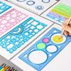 4pcs 20x11cm Transparent Drawing Rulers, Rotating Geometric Pattern Sketching Templates, Reusable Practical Drafting Tools