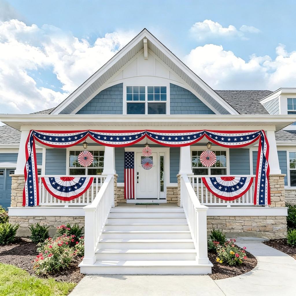 Patriotic Banner Decorative Streamer with Star Pattern for Outdoor and Indoor Festive Event Decoration Fourth of July Memorial Day Party Supplies