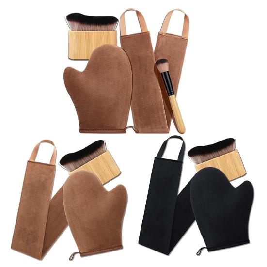 Self-Tanning Mitt Set with Waterproof Lining Double-Sided Self Tanner Glove Applicator Face Body Back Applicator Brush