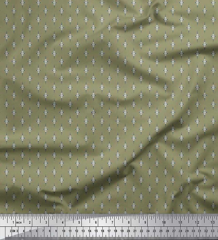 Soimoi Japan Crepe Satin Fabric Dot & Leaves Small Motif Shirting Print Fabric by the Metre 42 Inch