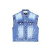 WE11DONE FW22 Horror Movie Letter Print Loose Sleeveless Lapel Button Denim Vest Unisex Vest Blue WD-DV3-22-384-U-BL