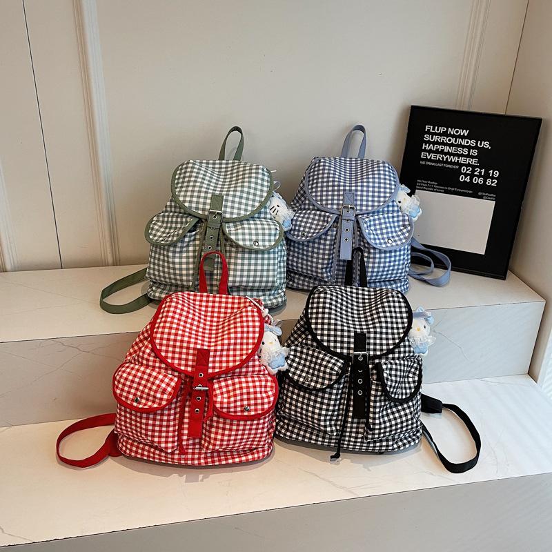 Korean Version of Simple Large-capacity Backpack Bag Women's 2025 New Niche Casual Versatile Plaid Retro Commuter Backpack