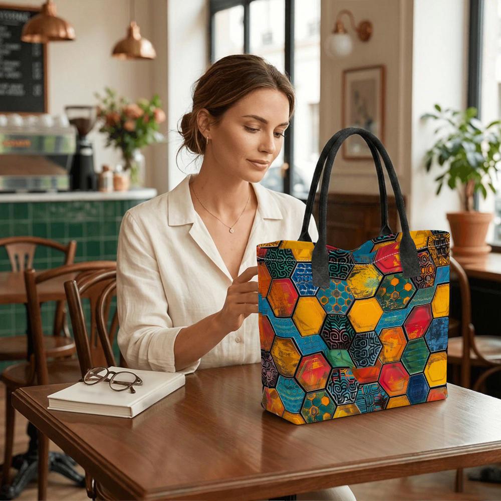 Colorful Geometric Tote Bag Casual Daily Shoulder Bag for Shopping Travel Commute