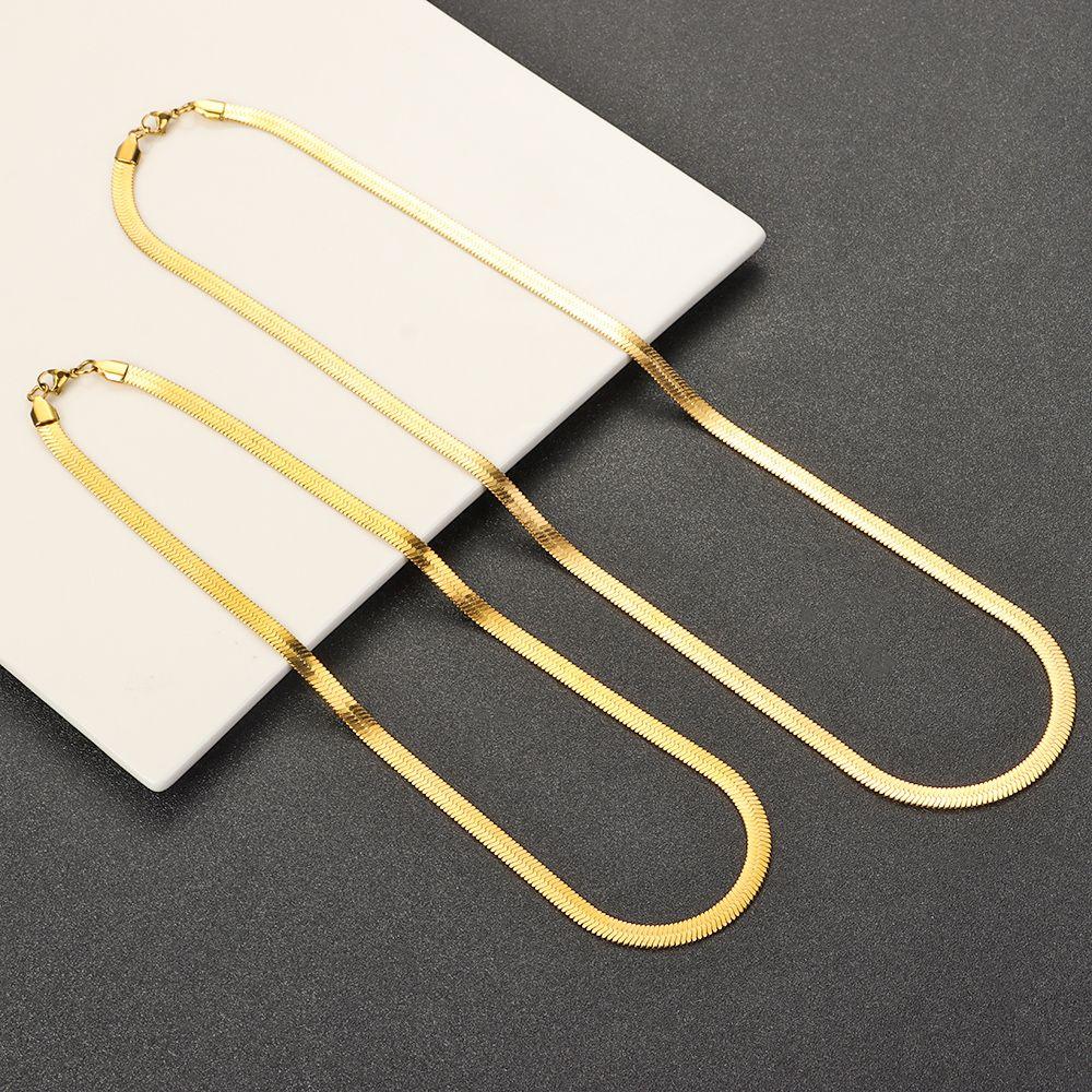 Steel Gifts Jewelry Gold/Silver Plated Herringbone Necklace Snake Link Chain Flat Snake Chain