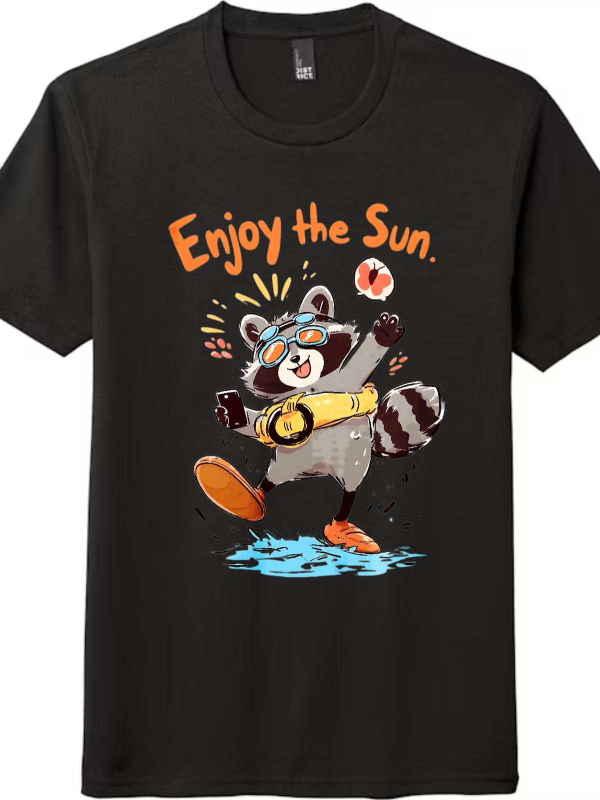 Enjoy the Sun Raccoon Summer Graphic T-Shirt Mens Womens Tees Top XL