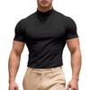 Summer New Men's Casual Semi-High Neck Slim Solid Color T-shirt - European & American Fashion.